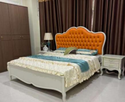 European Style Off-white & Orange upholstered bed(TF/BD/020)