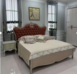 Neoclassical Bed with Burgundy Headboard(TF/BD/022)