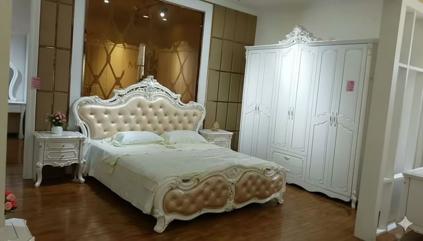 French Vintage Royal Bed with Upholstered Headboard (TF/BD/017)